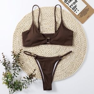 Brown Ribbed Two-Piece Bikini